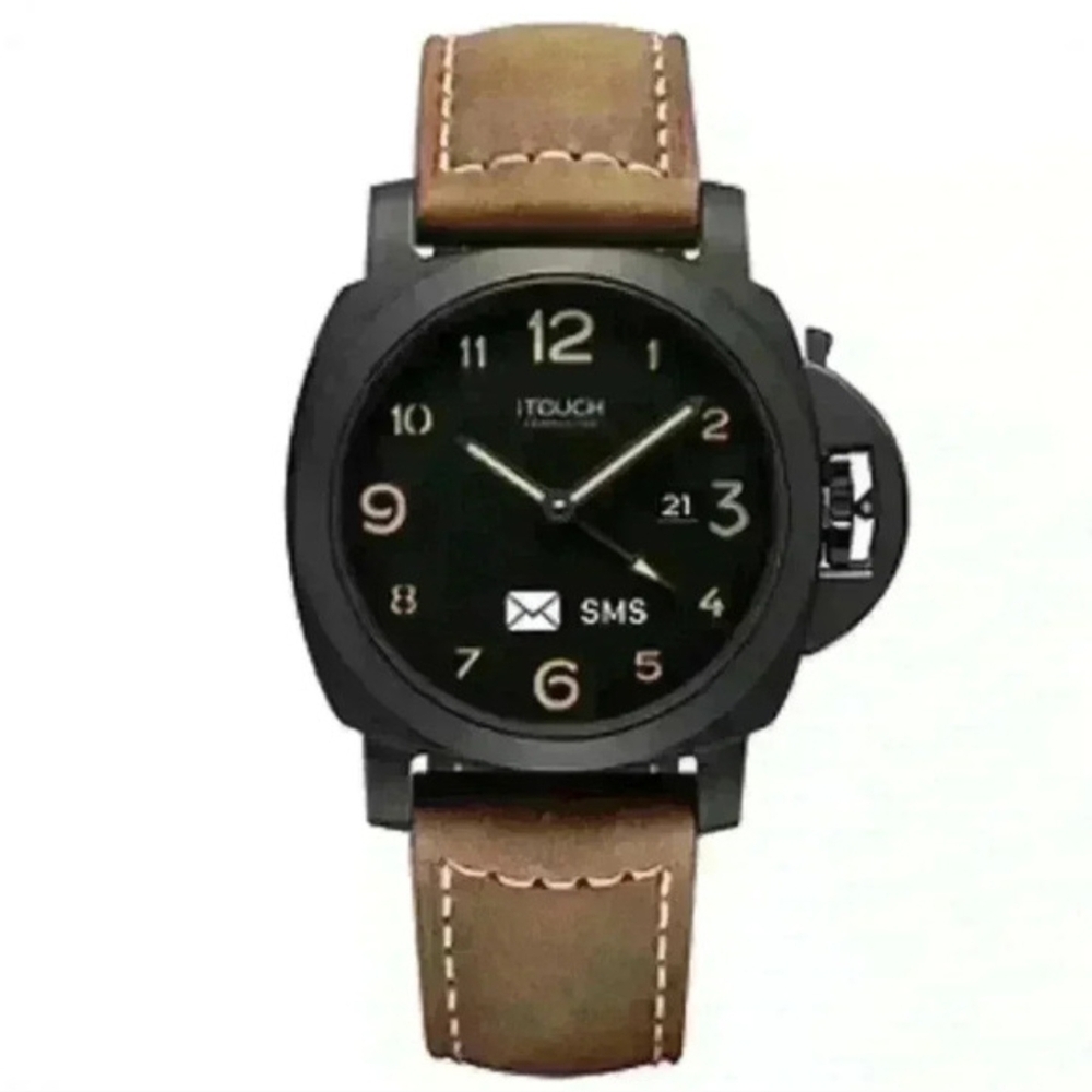 ITOUCH Men's Black Dial Brown Leather Strap Watch